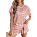 Casual Women's Outfit Set Polka Dot Dusty Pink Short Sleeve Tee and Shorts 2 Pcs