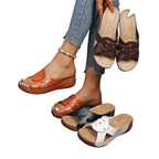 Casual Women's Wedge Sandals Open Toe Mid Heels Pu Leather Summer Shoes