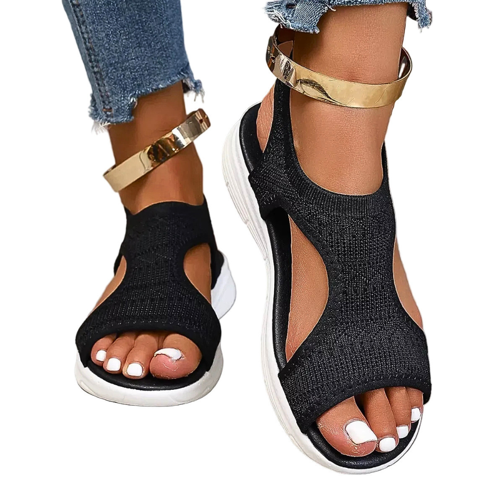 Casual Platform Sandals Mesh Cut Out Open Toe Women's Rubber Flat Shoes