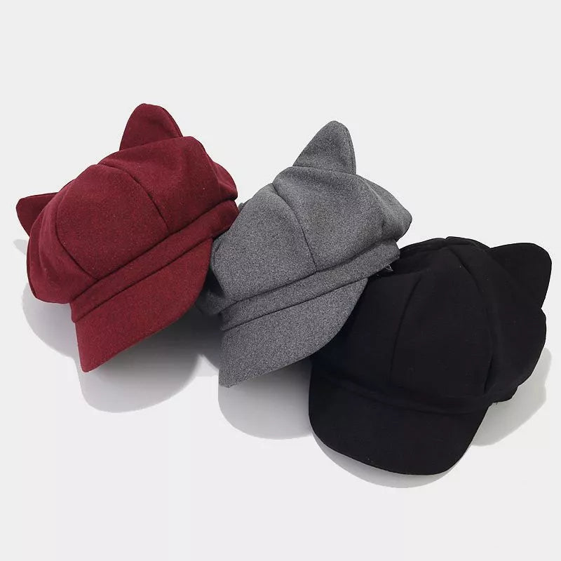 Cat Ear Newsboy Hat | Soft Cotton Casual Fashion Cap One Size