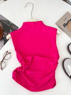 Casual Women's Tank Top Sleeveless Ruched Mock Neck Stretchy Solid Blouses