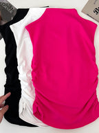 Casual Women's Tank Top Sleeveless Ruched Mock Neck Stretchy Solid Blouses