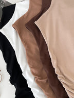 Casual Women's Tank Top Sleeveless Ruched Mock Neck Stretchy Solid Blouses