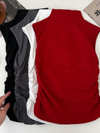 Casual Women's Tank Top Sleeveless Ruched Mock Neck Stretchy Solid Blouses
