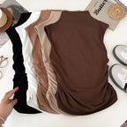 Casual Women's Tank Top Sleeveless Ruched Mock Neck Stretchy Solid Blouses
