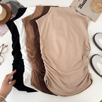 Casual Women's Tank Top Sleeveless Ruched Mock Neck Stretchy Solid Blouses