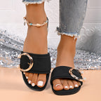 Women's Casual Flats Pearl Buckle Open Toe Summer Sandals Low Heel Shoes