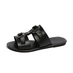 Women's Casual Sandals Buckled Pu Leather Slide Sandals Summer Flats