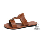 Women's Casual Sandals Buckled Pu Leather Slide Sandals Summer Flats