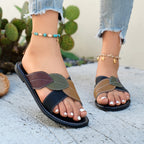 Women's Flat Sandals Cross Leaf Strap Open Toe Pu Leather Comfort Shoes