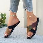Women's Flat Sandals Cross Leaf Strap Open Toe Pu Leather Comfort Shoes