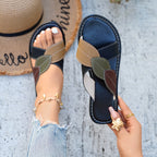 Women's Flat Sandals Cross Leaf Strap Open Toe Pu Leather Comfort Shoes