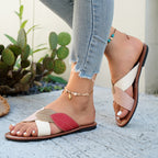 Women's Flat Sandals Cross Leaf Strap Open Toe Pu Leather Comfort Shoes