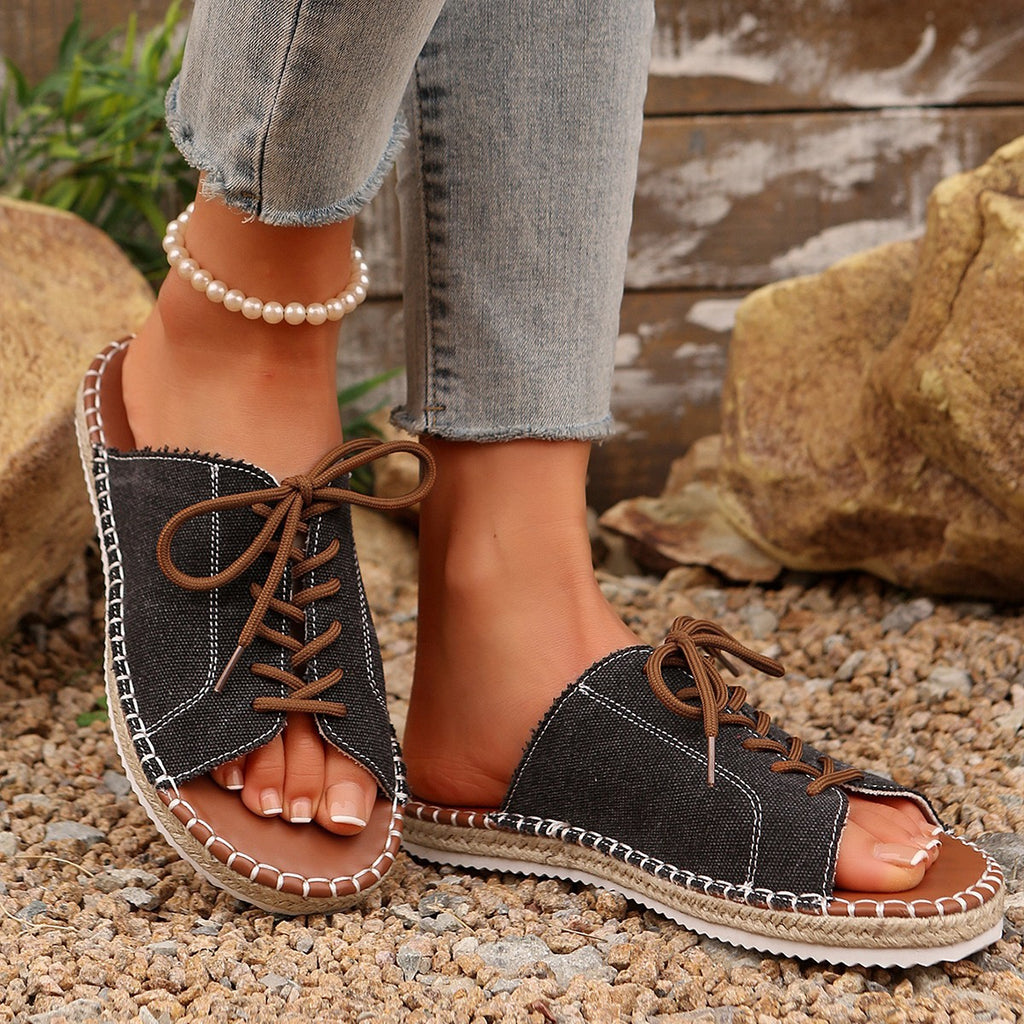Women's Casual Lace Up Sandals Open Toe Lightweight Woven Flat Shoes