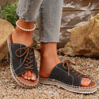 Women's Casual Lace Up Sandals Open Toe Lightweight Woven Flat Shoes