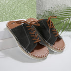 Women's Casual Lace Up Sandals Open Toe Lightweight Woven Flat Shoes