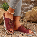 Women's Casual Lace Up Sandals Open Toe Lightweight Woven Flat Shoes