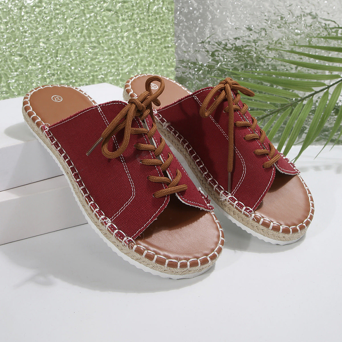 Women's Casual Lace Up Sandals Open Toe Lightweight Woven Flat Shoes