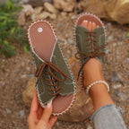 Women's Casual Lace Up Sandals Open Toe Lightweight Woven Flat Shoes