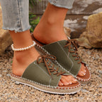 Women's Casual Lace Up Sandals Open Toe Lightweight Woven Flat Shoes