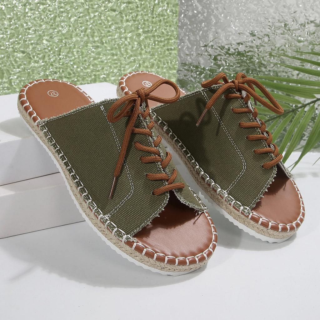 Women's Casual Lace Up Sandals Open Toe Lightweight Woven Flat Shoes