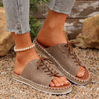 Women's Casual Lace Up Sandals Open Toe Lightweight Woven Flat Shoes