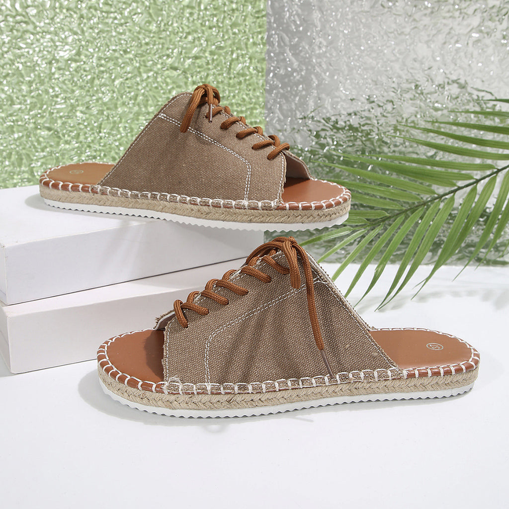 Women's Casual Lace Up Sandals Open Toe Lightweight Woven Flat Shoes
