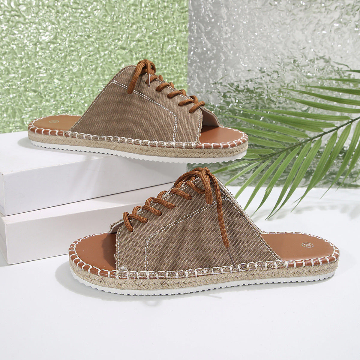 Women's Casual Lace Up Sandals Open Toe Lightweight Woven Flat Shoes