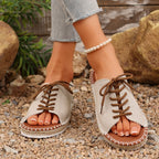 Women's Casual Lace Up Sandals Open Toe Lightweight Woven Flat Shoes