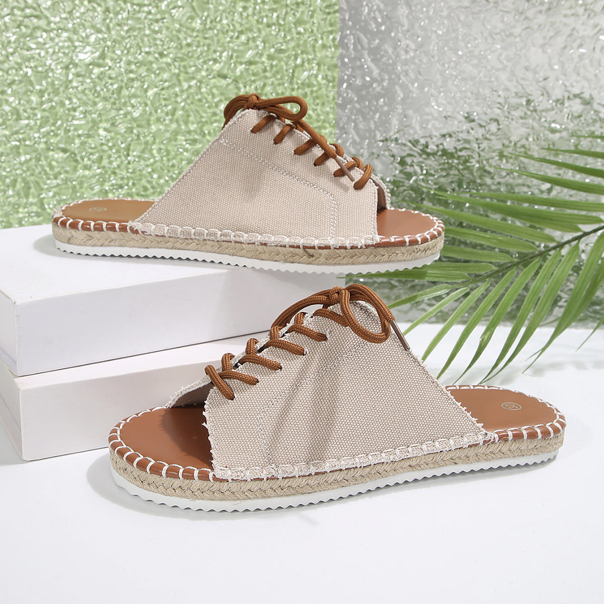Women's Casual Lace Up Sandals Open Toe Lightweight Woven Flat Shoes