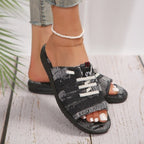 Women's Platform Sandals Denim Lace-up Raw Open Toe Casual Summer Flats