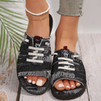 Women's Platform Sandals Denim Lace-up Raw Open Toe Casual Summer Flats