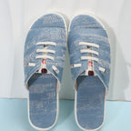 Women's Platform Sandals Denim Lace-up Raw Open Toe Casual Summer Flats