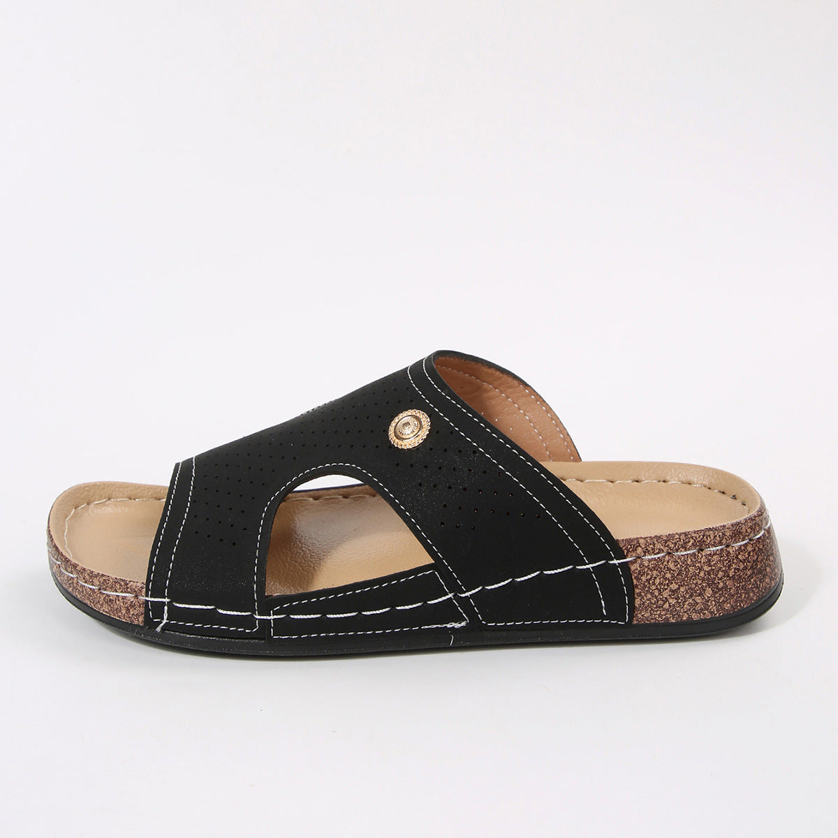 Women's Wedge Sandals Open Toe Breathable Cut Out Mid Heels Summer Shoes