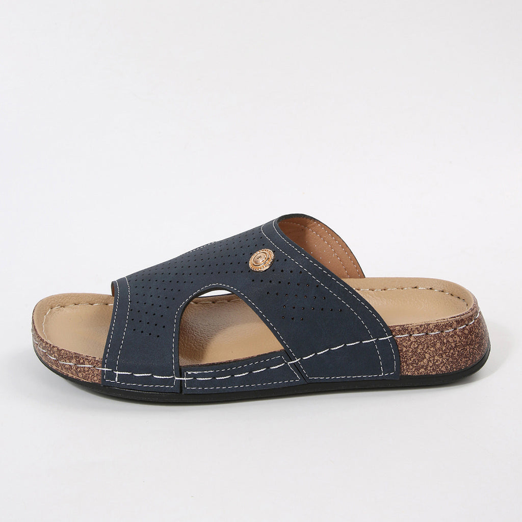 Women's Wedge Sandals Open Toe Breathable Cut Out Mid Heels Summer Shoes