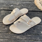 Women's Summer Flats Toe Loop Buckle Strap Sandals Casual Fashion Shoes