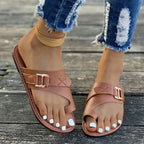 Women's Summer Flats Toe Loop Buckle Strap Sandals Casual Fashion Shoes