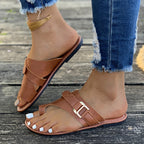 Women's Summer Flats Toe Loop Buckle Strap Sandals Casual Fashion Shoes