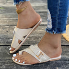 Women's Summer Flats Toe Loop Buckle Strap Sandals Casual Fashion Shoes