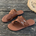 Women's Summer Flats Toe Loop Buckle Strap Sandals Casual Fashion Shoes