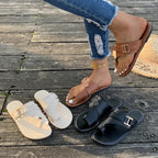 Women's Summer Flats Toe Loop Buckle Strap Sandals Casual Fashion Shoes