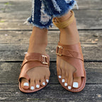 Women's Summer Flats Toe Loop Buckle Strap Sandals Casual Fashion Shoes