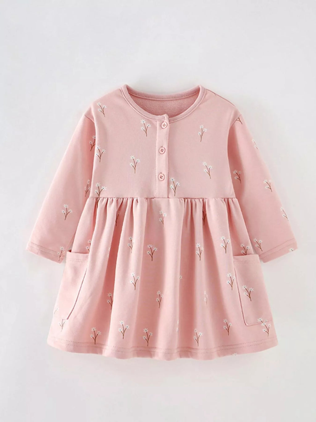 Children's Girls Casual Dress Ruffle Dusty Pink Floral Print Long Sleeve Dusty Pink Children_s_Girls_Casual_Dress_Ruffle_Dusty_Pink_Floral_Print_Long_Sleeve Trendsi
