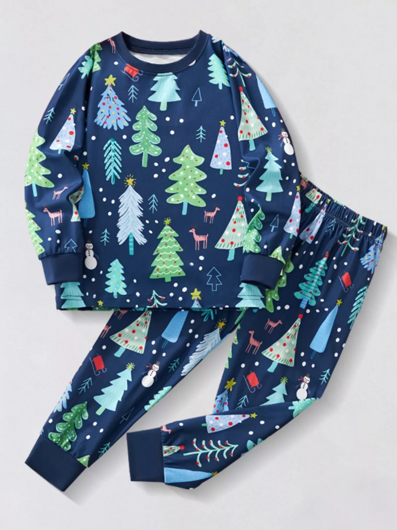 Children's Pajama Set Blue Christmas Tree Long Sleeve Top and Pants 2 Pcs French Blue Children_s_Pajama_Set_Blue_Christmas_Tree_Long_Sleeve_Top_and_Pants_2_Pcs Trendsi
