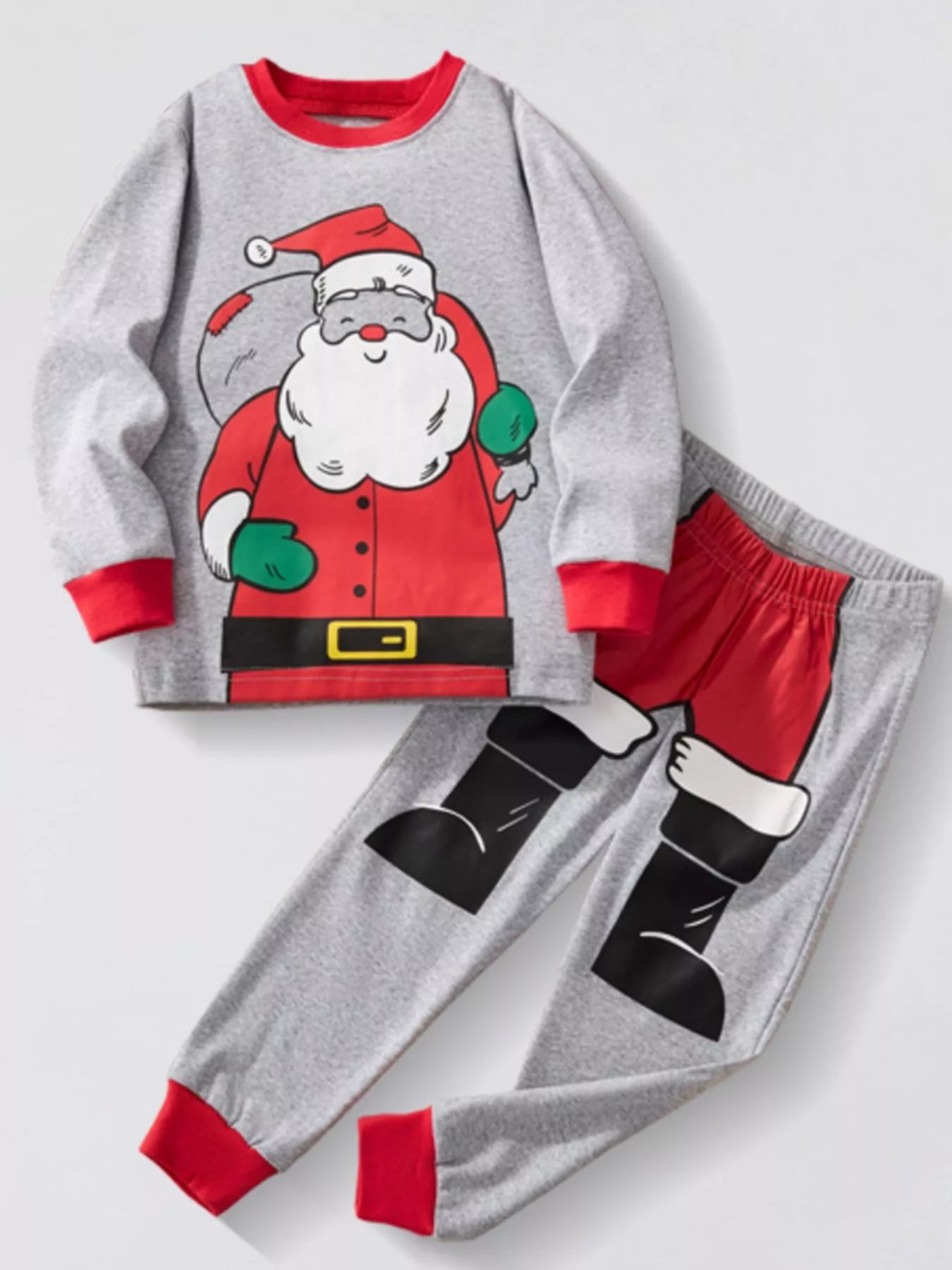 Children's Pajama Set Christmas Santa Round Neck Light Gray 2 Pcs Light Gray Children_s_Pajama_Set_Christmas_Santa_Round_Neck_Light_Gray_2_Pcs Trendsi