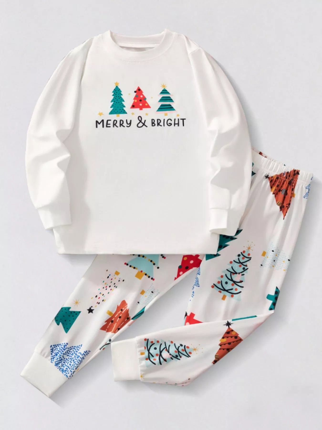 Children's Pajama Set Christmas Tree Print Long Sleeve White White Children_s_Pajama_Set_Christmas_Tree_Print_Long_Sleeve_White Trendsi