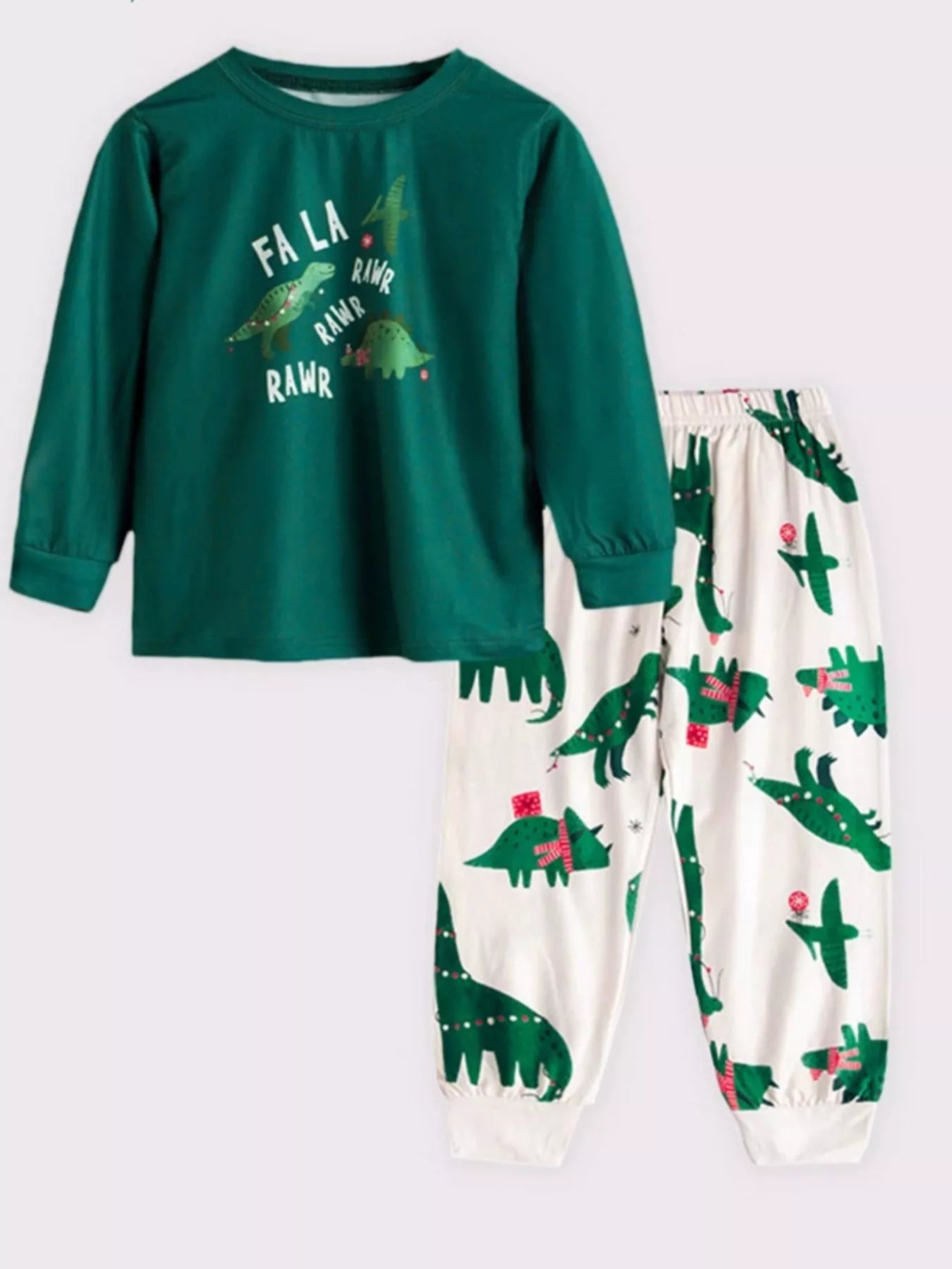 Children's Pajama Set Dinosaur Print Round Neck Green for Boys Dark Green Children_s_Pajama_Set_Dinosaur_Print_Round_Neck_Green_for_Boys Trendsi