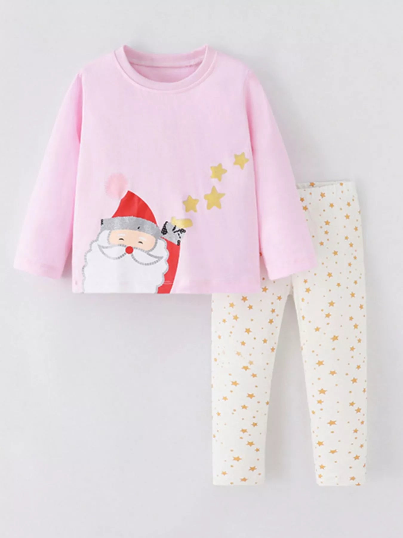 Children's Pajama Set Pink Christmas Santa Top Long Sleeve and Pants for Girls Blush Pink Children_s_Pajama_Set_Pink_Christmas_Santa_Top_Long_Sleeve_and_Pants_for_Girls Trendsi