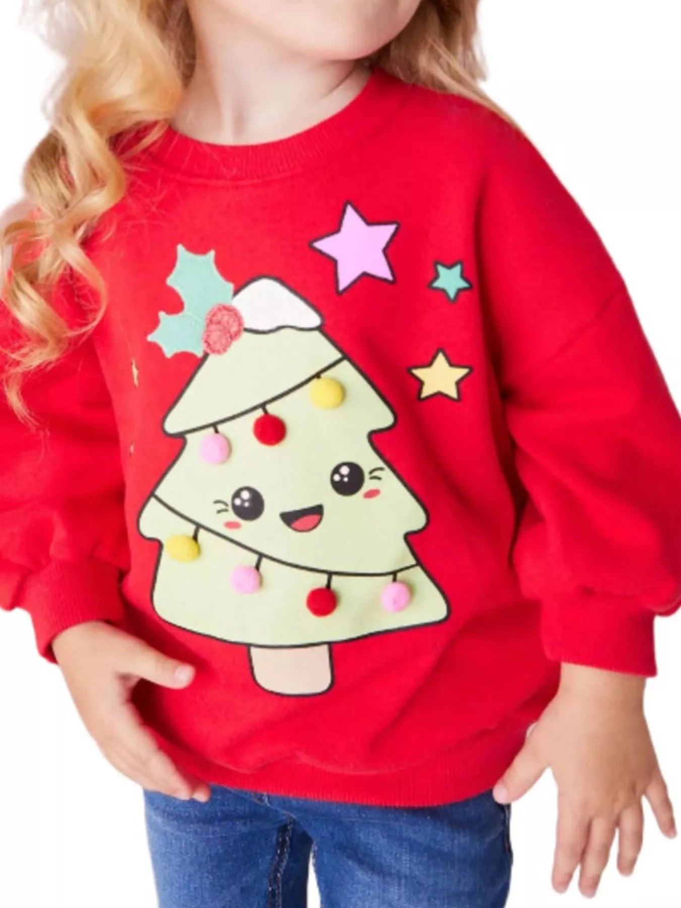 Children's Red Sweatshirt Christmas Tree Graphic Long Sleeve Pullover for Girls Red Children_s_Red_Sweatshirt_Christmas_Tree_Graphic_Long_Sleeve_Pullover_for_Girls Trendsi
