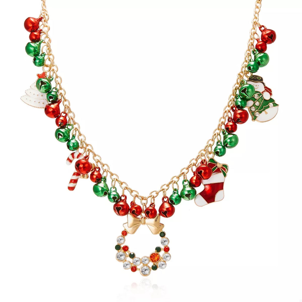 Christmas Charm Necklace 18K Gold-Plated Multicolor Rhinestone Christmas_Charm_Necklace_18K_Gold-Plated_Multicolor_Rhinestone Trendsi
